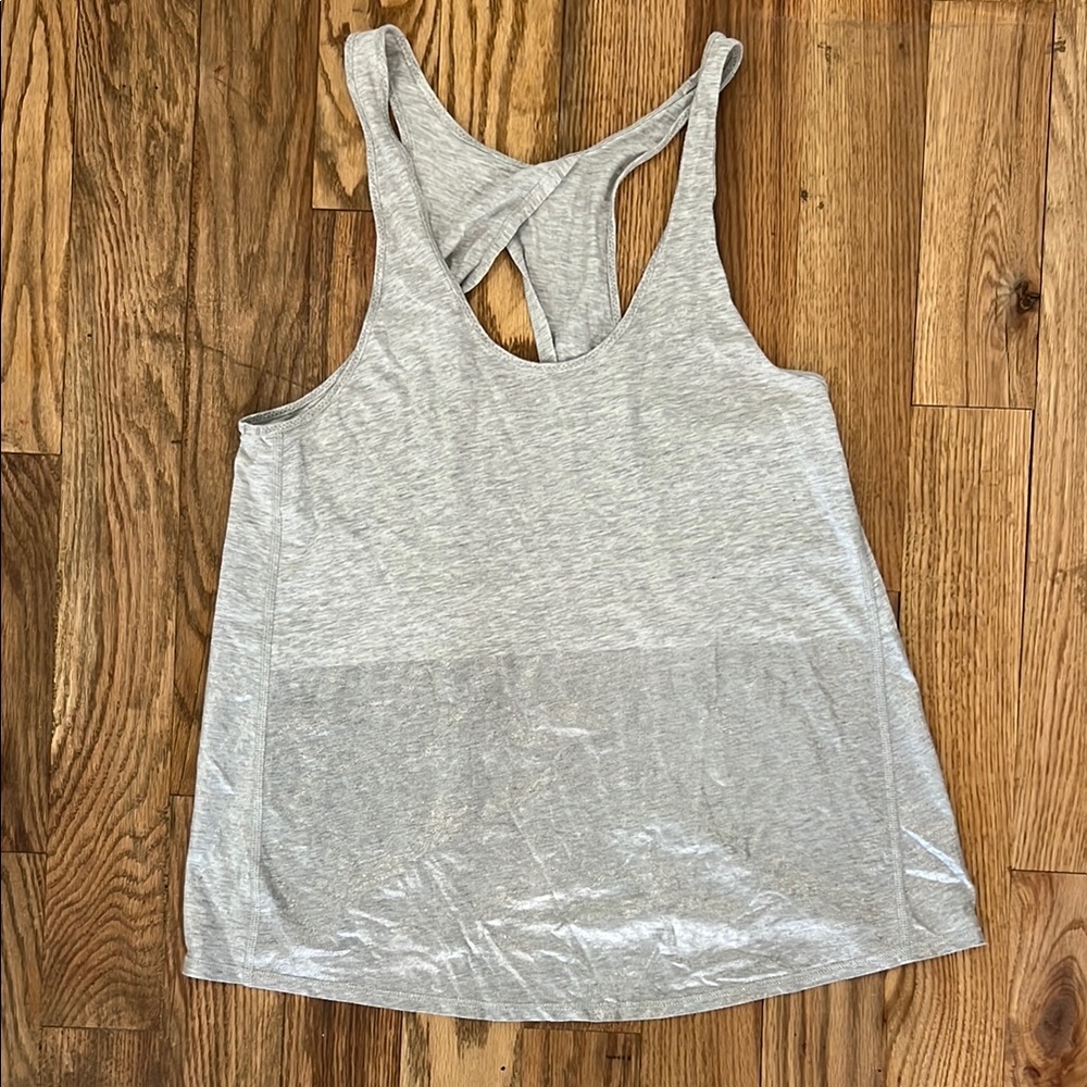 Lululemon Athletica All Tied Up Light Gray Tank Top Metallic Silver Accent 4